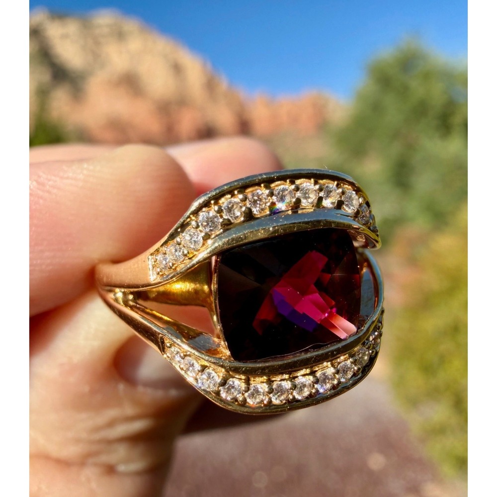 Lorenzo Designer 18k‎ Solid Gold Natural Rhodolite Garnet & Diamond Pave Ring - Picture 4 of 13